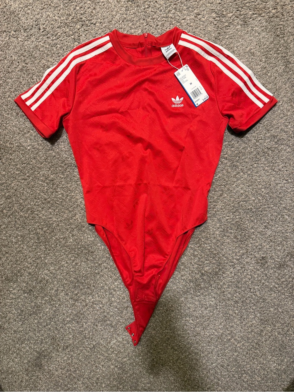 adidas Red Kids One-Piece Bodysuit with White 3-Stripes - Picture 2 of 7